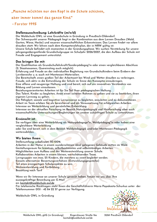 Waldschule OWL Personalsuche